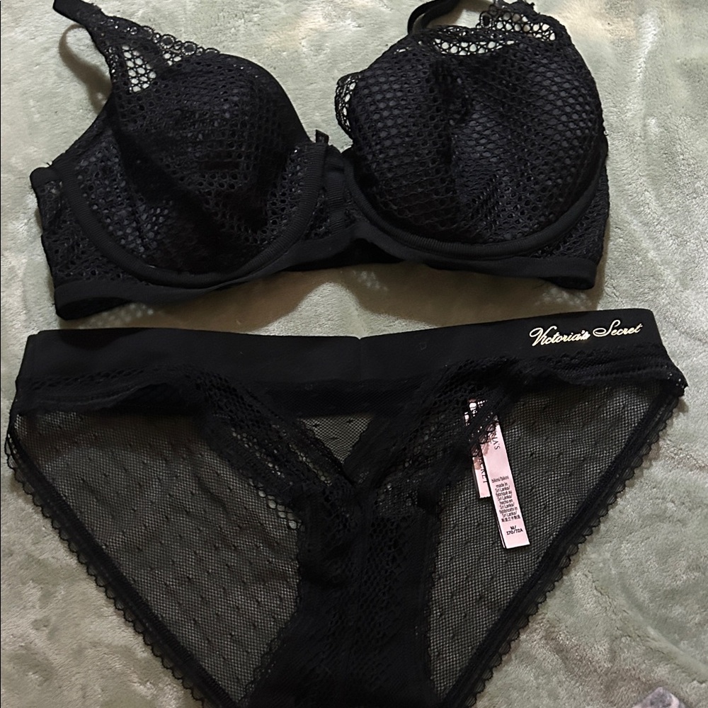 Victoria's Secret Black Mesh Bra and Panty Set